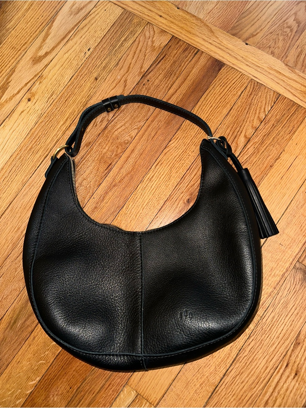 Portland Leather Large Nora Black Pebbled Leather Hobo Shoulder Bag